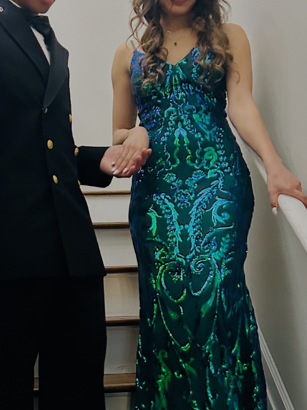 Emerald Sequin Evening Gown - V-Neck Women's Dress